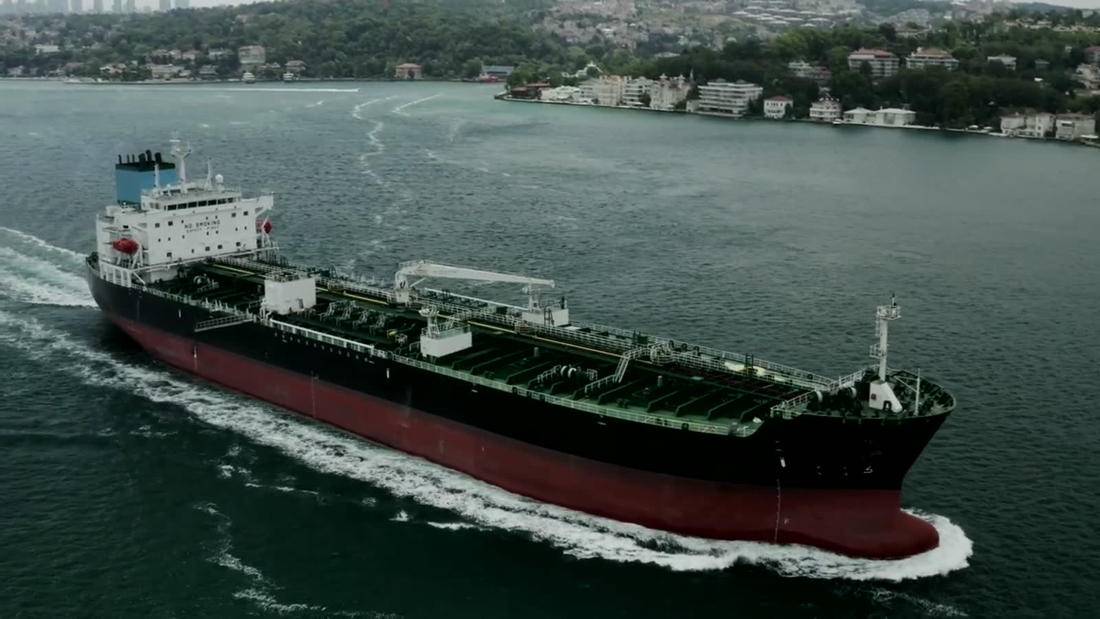 Product tanker under way, seen from the air